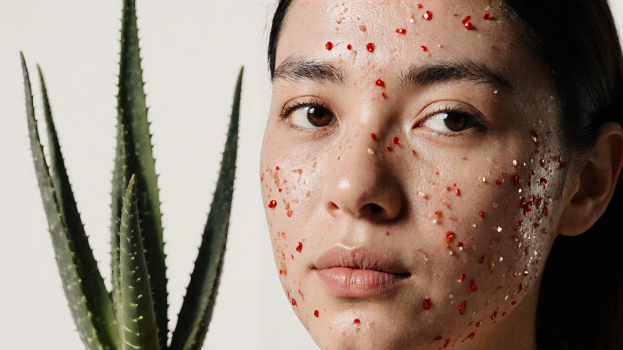 Dvoučelná tvář: jedna strana suchá a červená, druhá zdravá a lesklá.