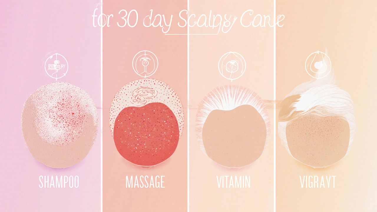 Krok za krokem transformace pokožky hlavy během 30 dnů péče.
