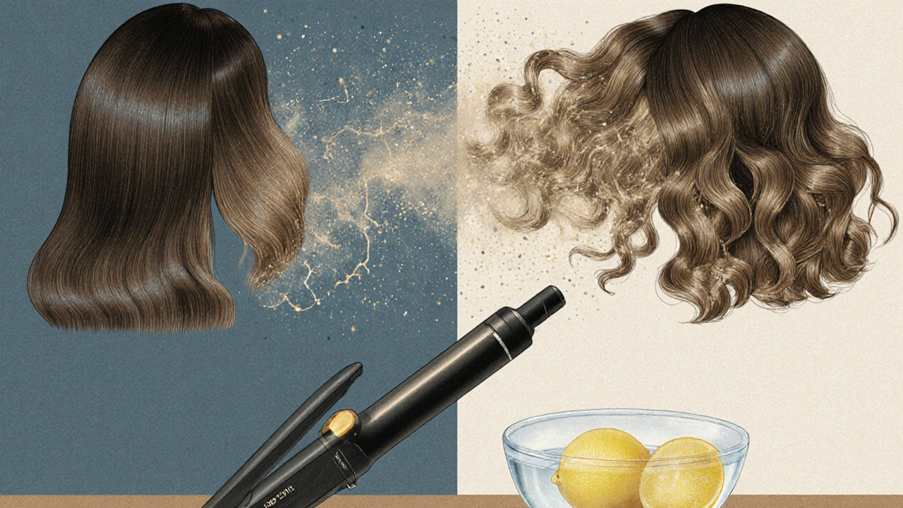 Vlasy se mění z hladkých na přirozené kudrny s rozpadajícími se chemickými vazbami