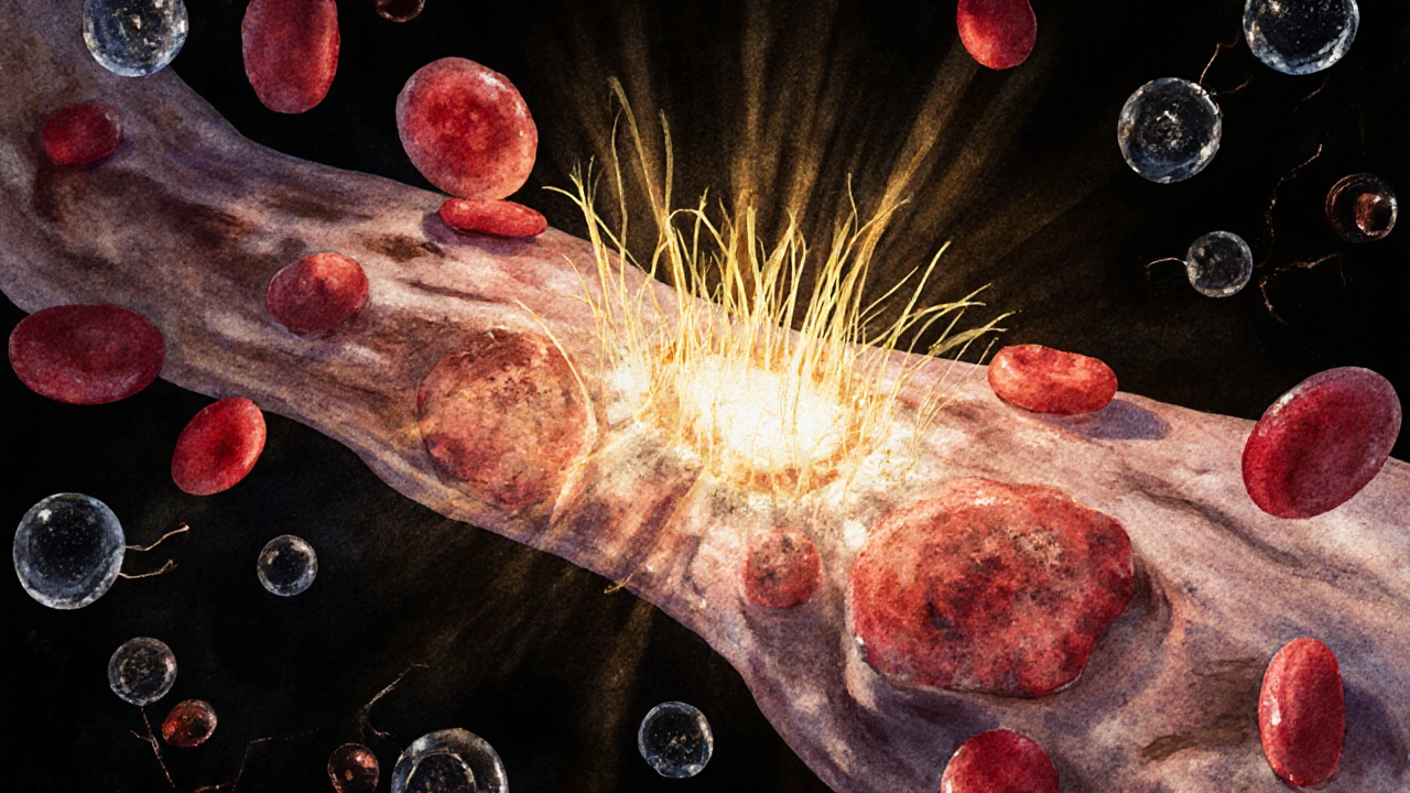 Zvětšený vlasový folikul s aktivovanými receptory vitamínu D a železem.