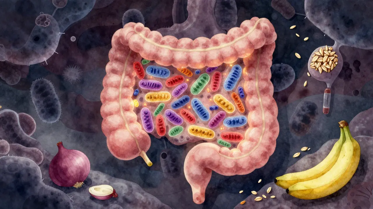 Gut s živými bakteriemi Lactobacillus a Bifidobacterium proti poškození antibiotiky.