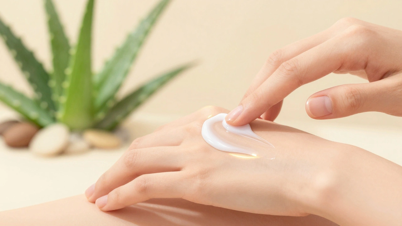 Ruka aplikující retinol pomocí metody &#039;sandwich&#039; s hydratačním krémem