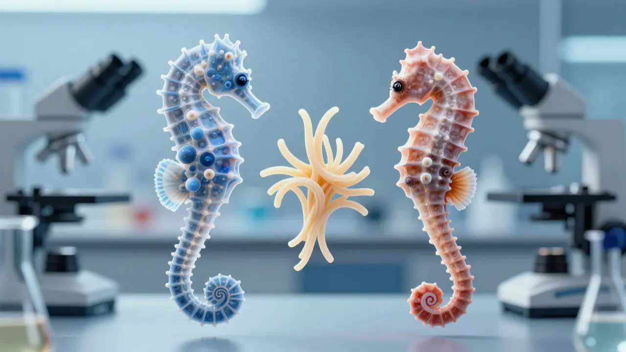 Molekulární struktura mořského kolagenu v porovnání s hovězím kolagenem.