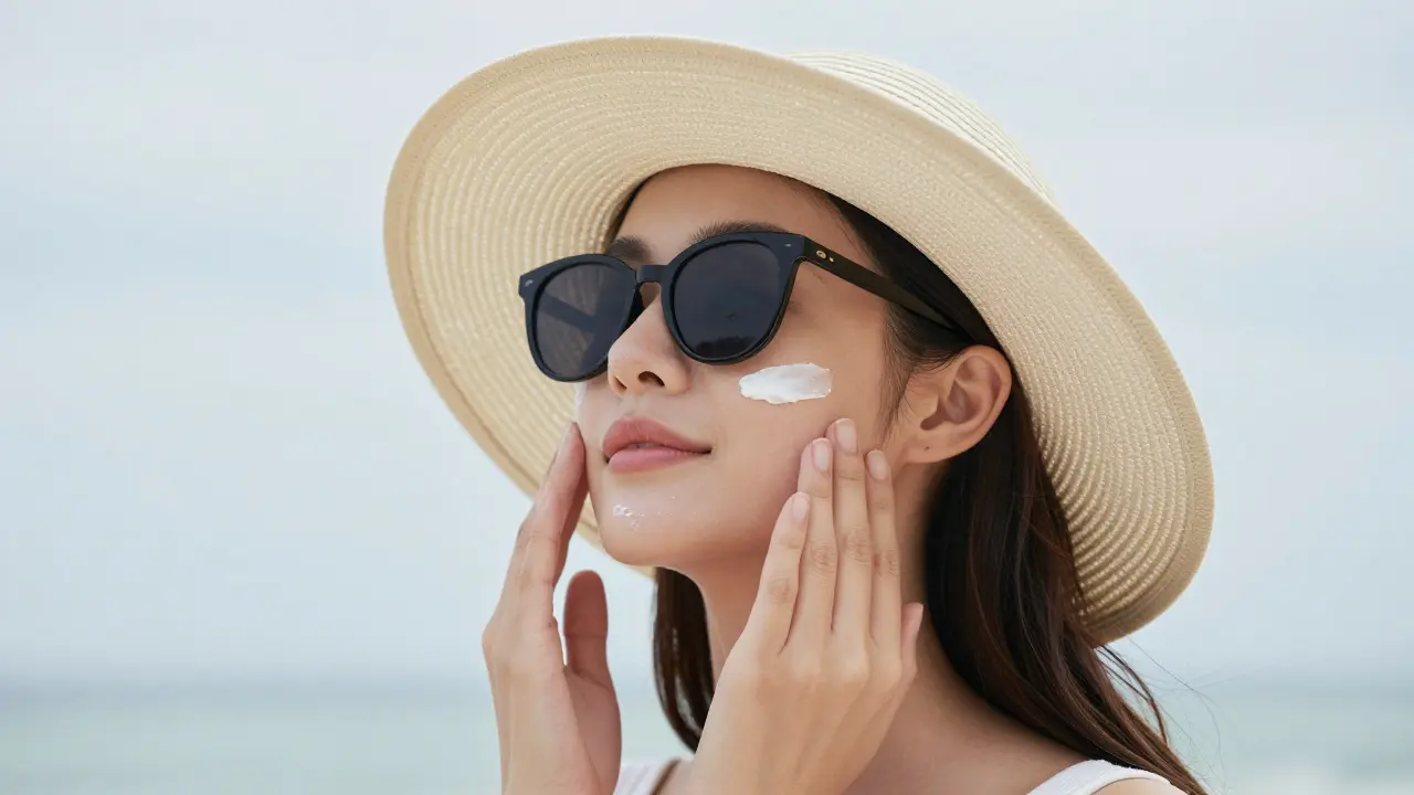 Aplikace minerálního slunečního krému při oblačném počasí.