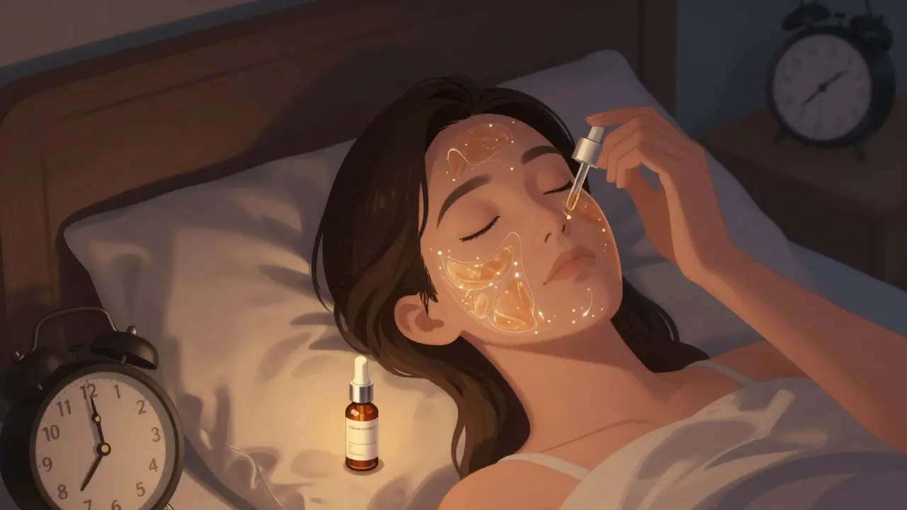 Příjemce retinolu večer v tiché světle místnosti.