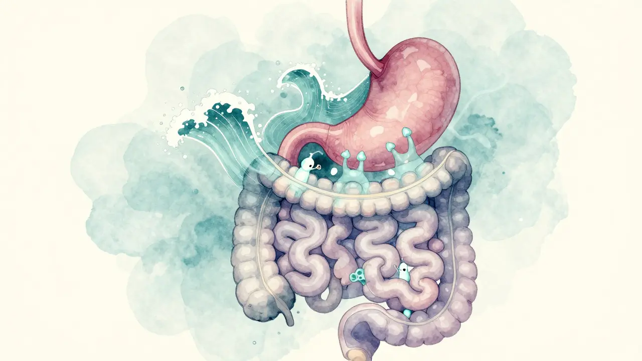 Ilustrace obranného mechanismu trávicího traktu a imunitního systému v těle