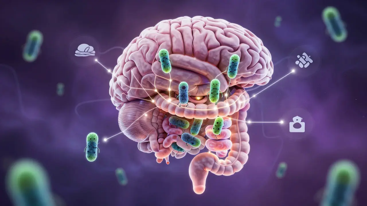Mozek propojený s živou střevní mikroflórou jako sítí zdravotních ochránců.