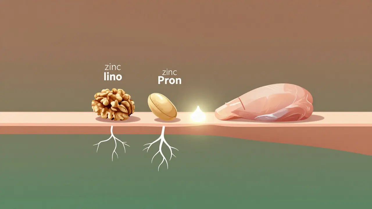 Průřez nehtem napájeným živinami: oříšky, čočka a kuře.