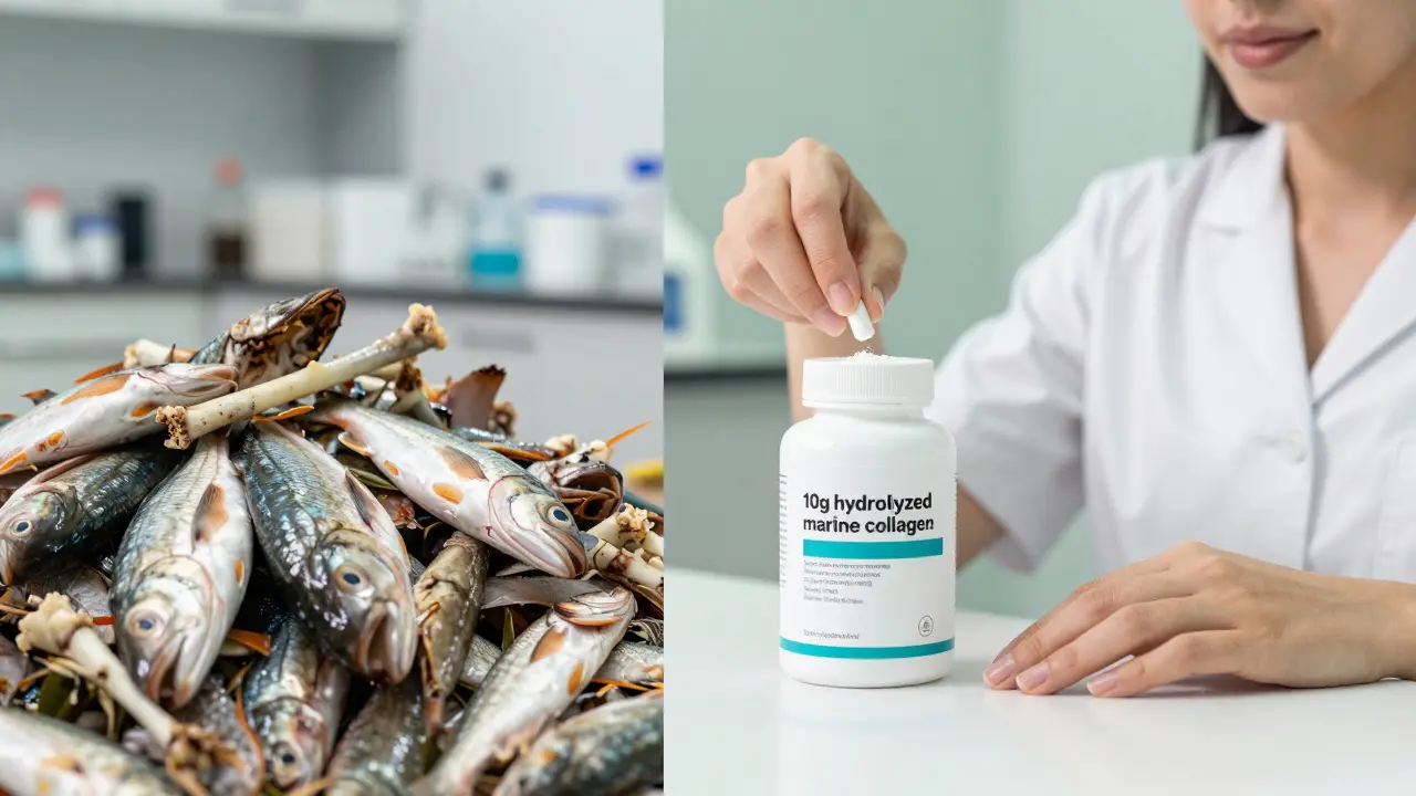Udržitelný proces přeměny rybích odpadků na kolagenový doplněk stravy.
