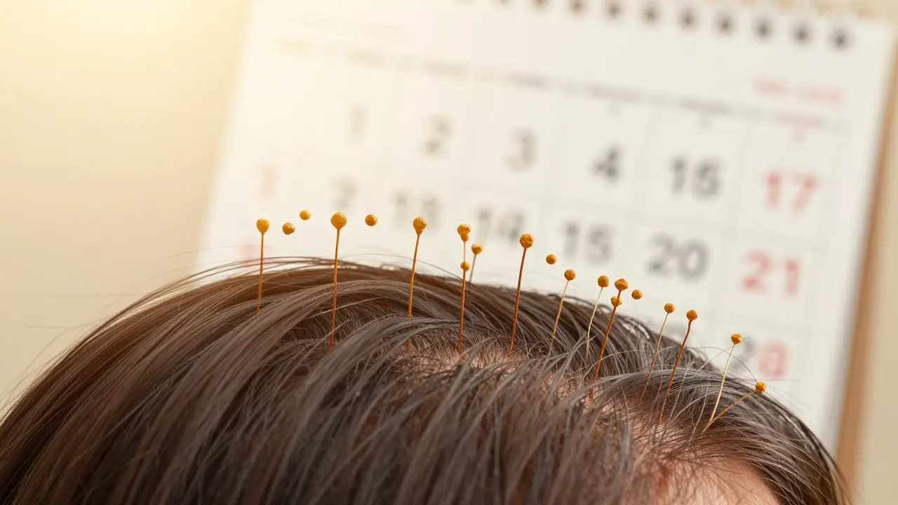 Vlasy s molekulami kotininu, které postupně mizí během 90 dní, symbolizující dlouhodobou detekci kouření.