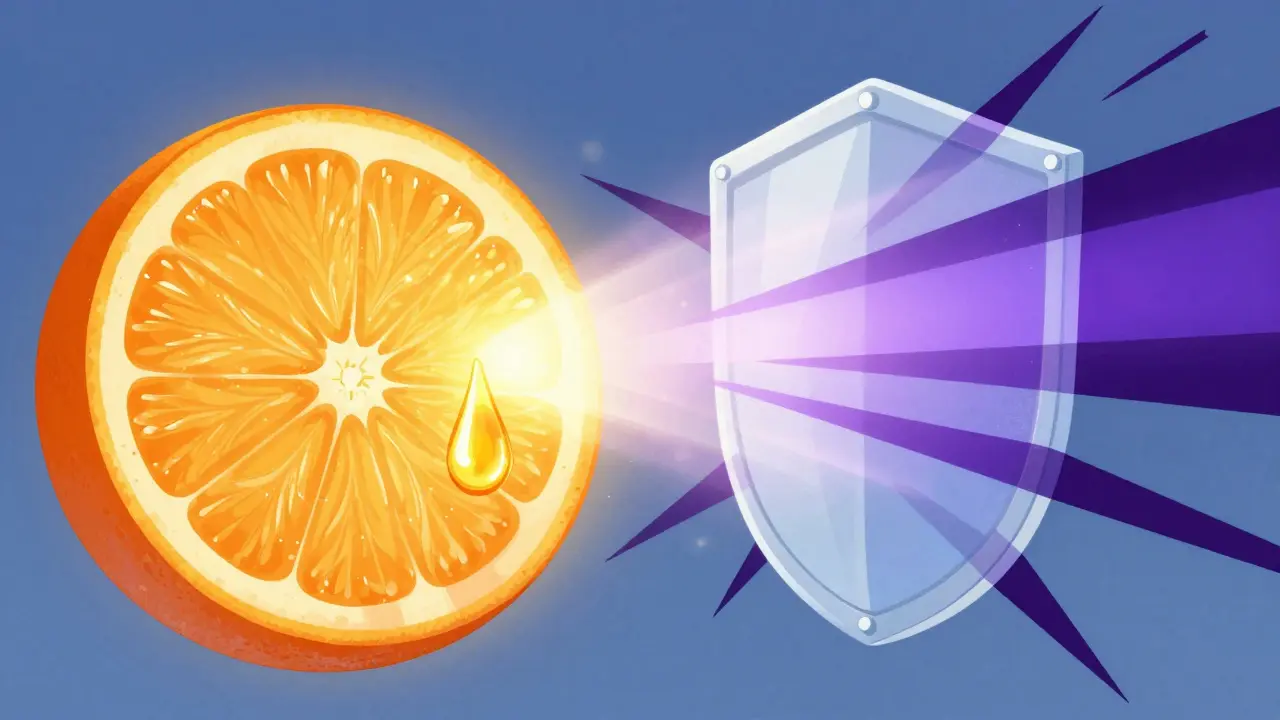 Ilustrace ochrany vitamínu C před sluncem