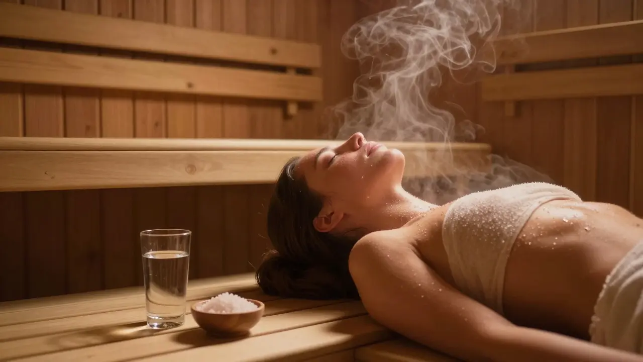Klidná scéna saunování s párou pro podporu detoxikace