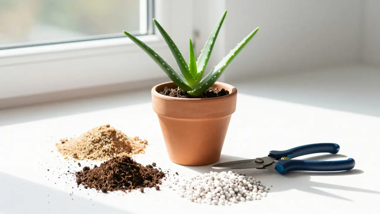 Příprava substrátu a nového hrnce pro přesazování aloe vera