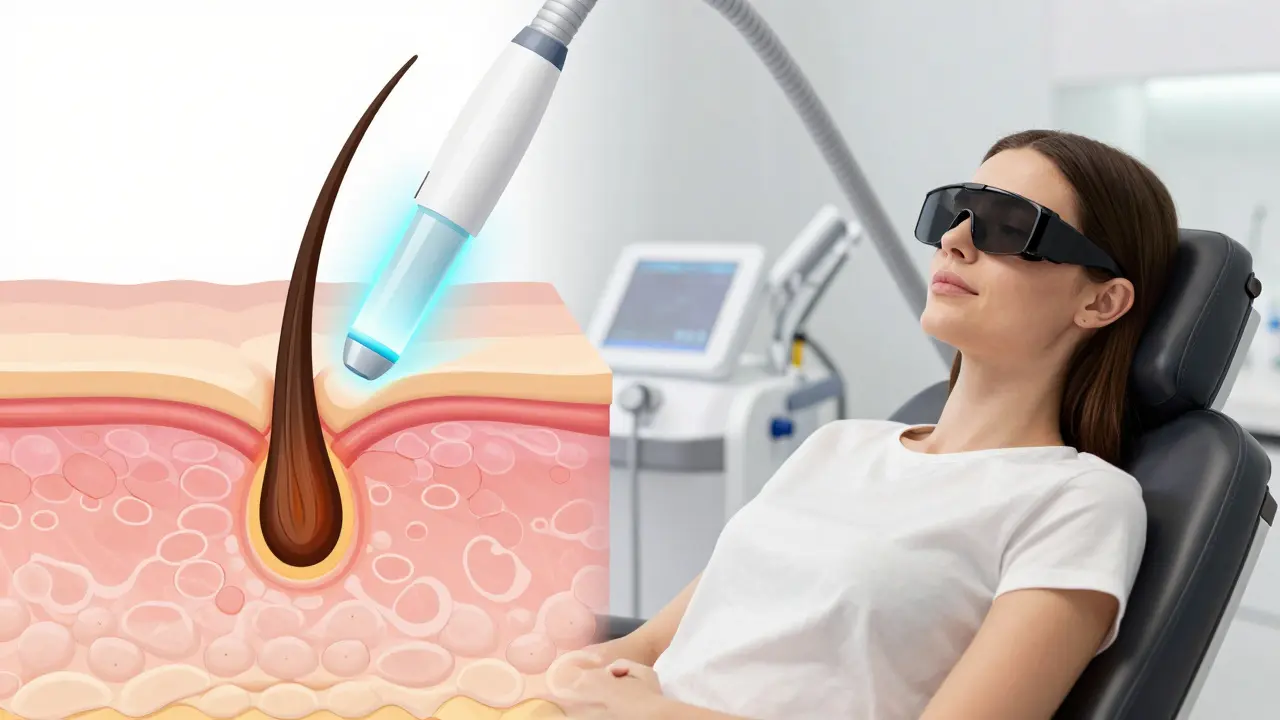 Žena při proceduře laserové epilace v klinice