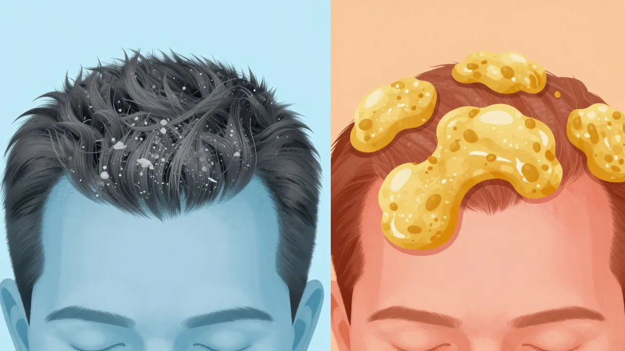Porovnání suchých lupů a mastné seboroické dermatitidy