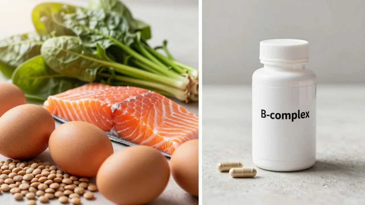 Srovnání potravinových zdrojů a doplňků B-vitamínů