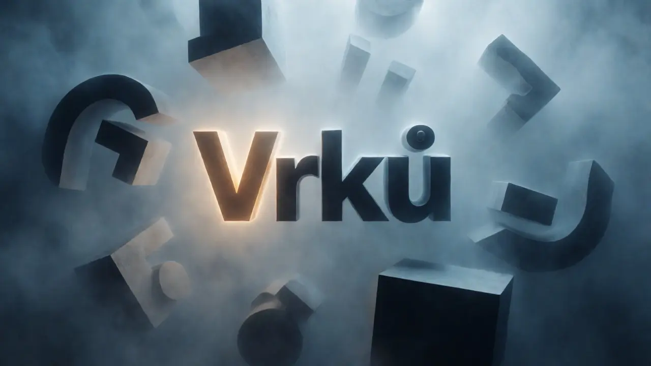 Abstraktní ilustrace plovoucích tvarů symbolizujících jazykovou strukturu