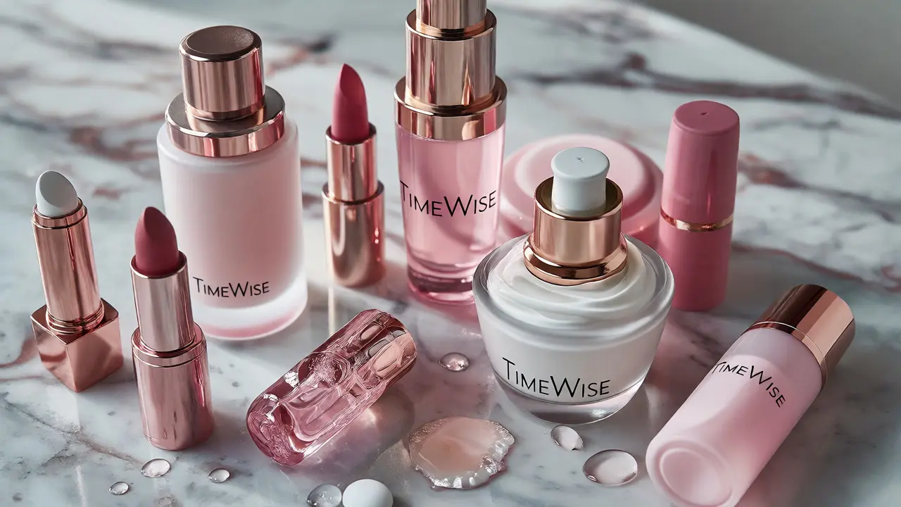 Detailní záběr na pleťovou kosmetiku a dekorativní produkty