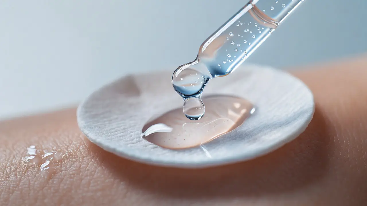 Makro snímek kapky séra pro chemickou exfoliaci pleti