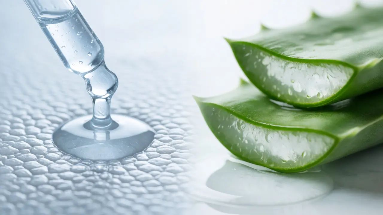 Makro snímek séra na pleť a řezaného aloe vera