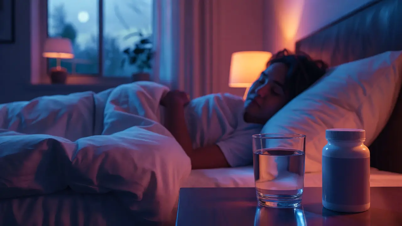 Person sleeping peacefully in a calm bedroom setting.