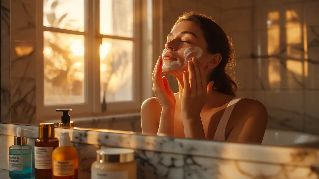 Žena nanáší opalovací krém jako ochranu po peelingu