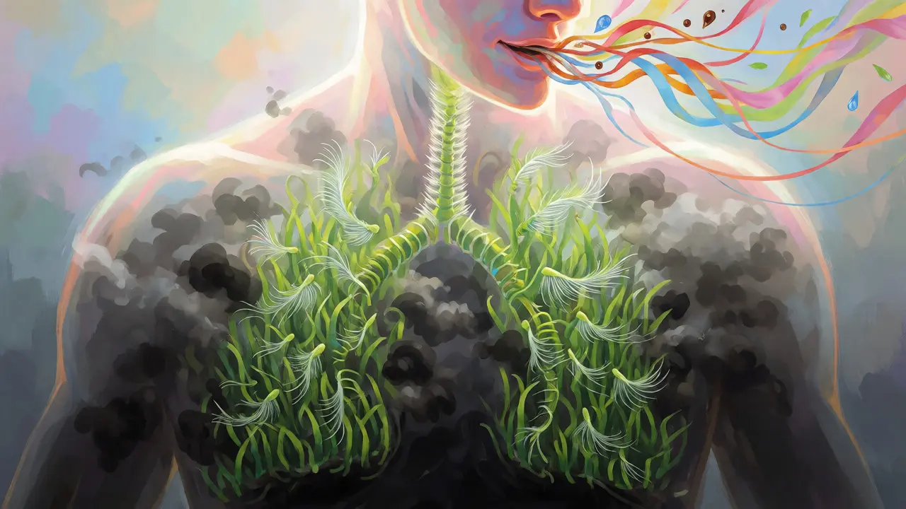 Ilustrace regenerujících se řasinek v plicích a návratu smyslů