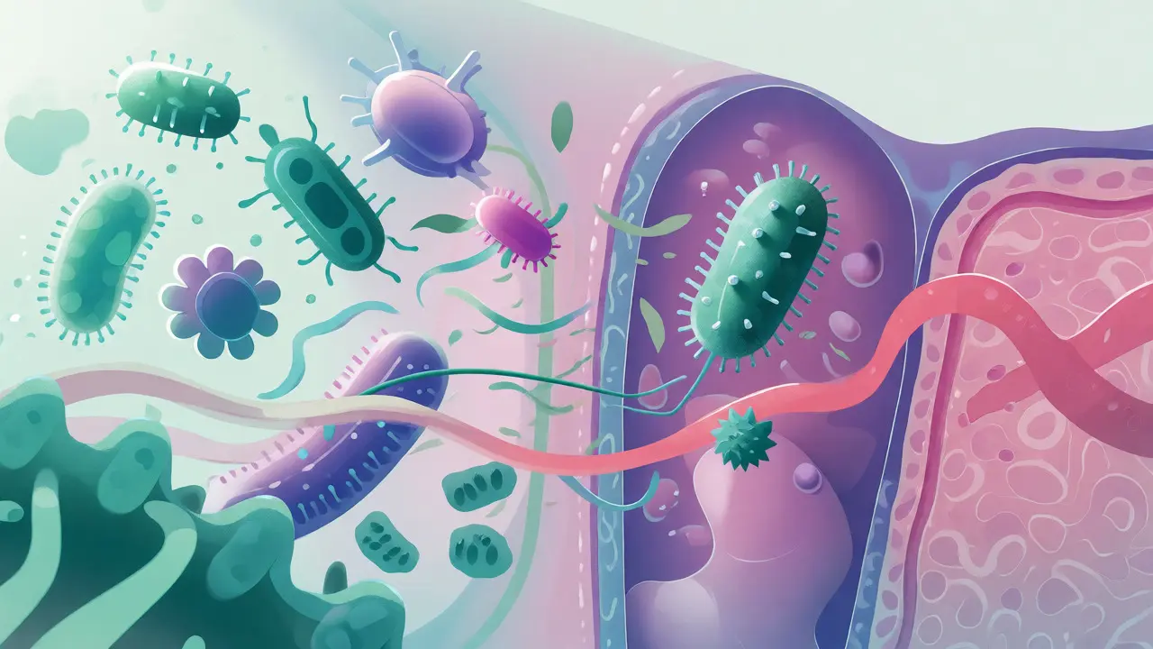 Ilustrace zdravého střevního mikrobiomu a bariéry
