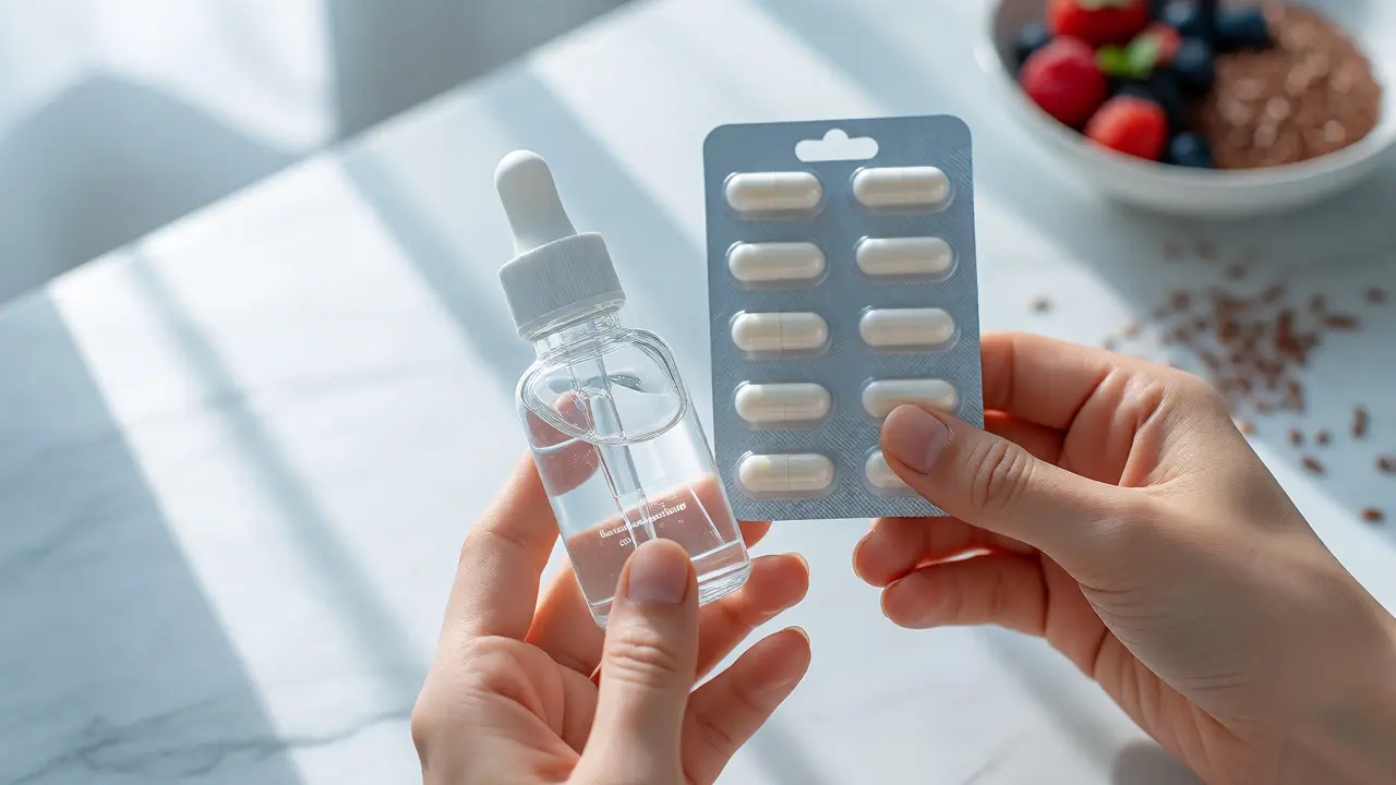 Probiotika a gel s kyselinou hyaluronovou na mramoru