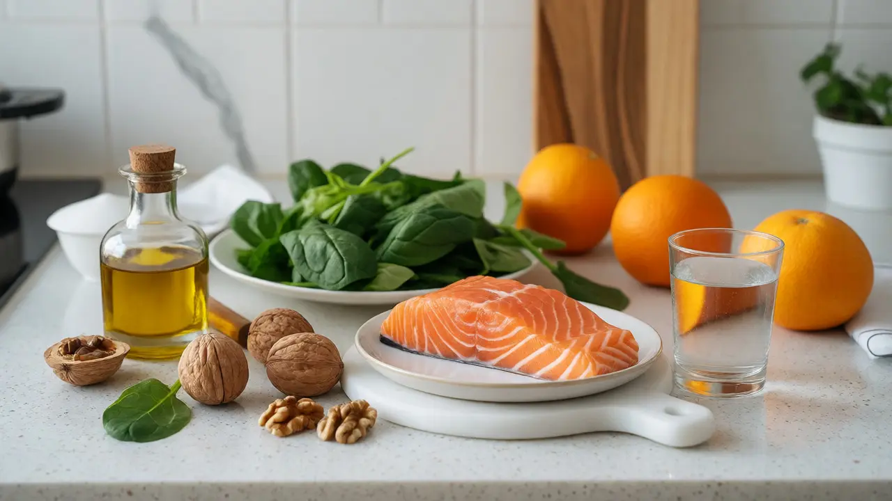 Zdravé potraviny s omega-3 na kuchyňské lince
